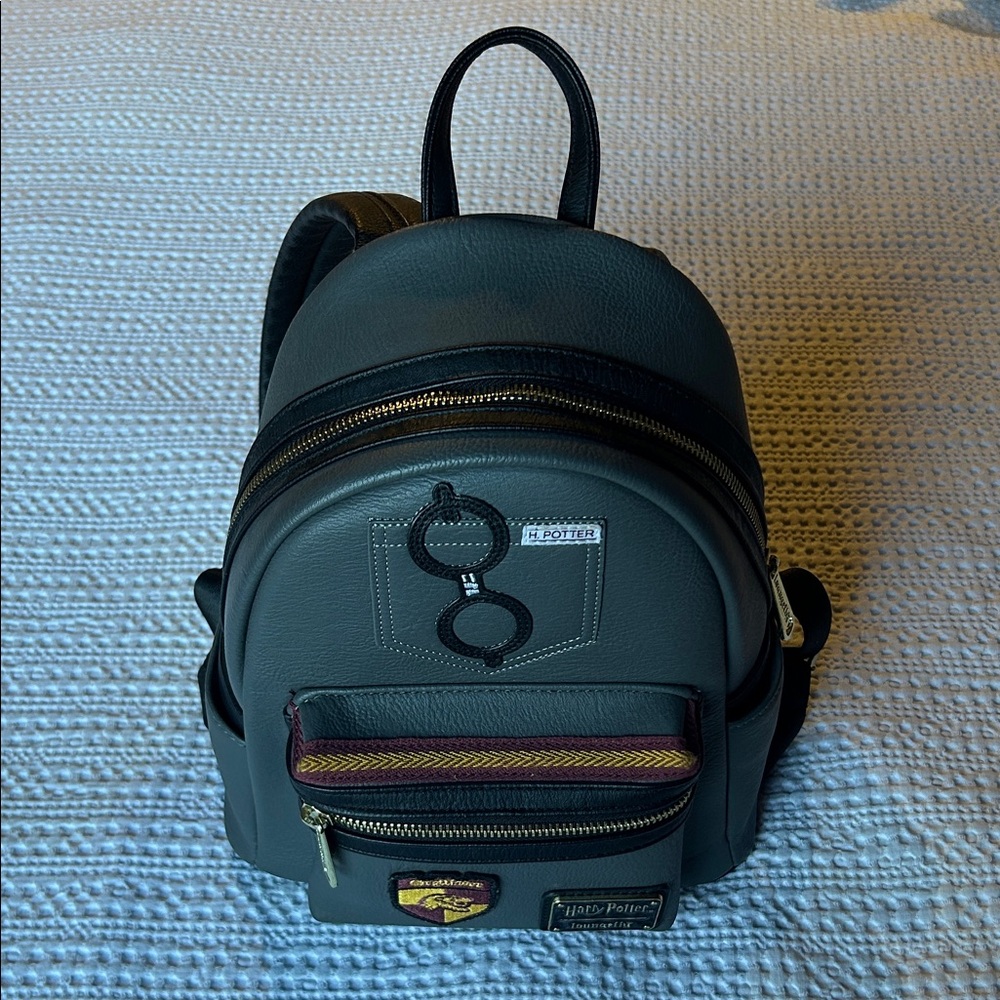 Harry Potter Gryffindor Loungefly Dark Gray Backpack with Embroidered Accents